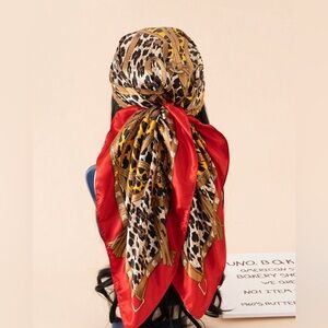 Leopard Print Red Silk Scarf